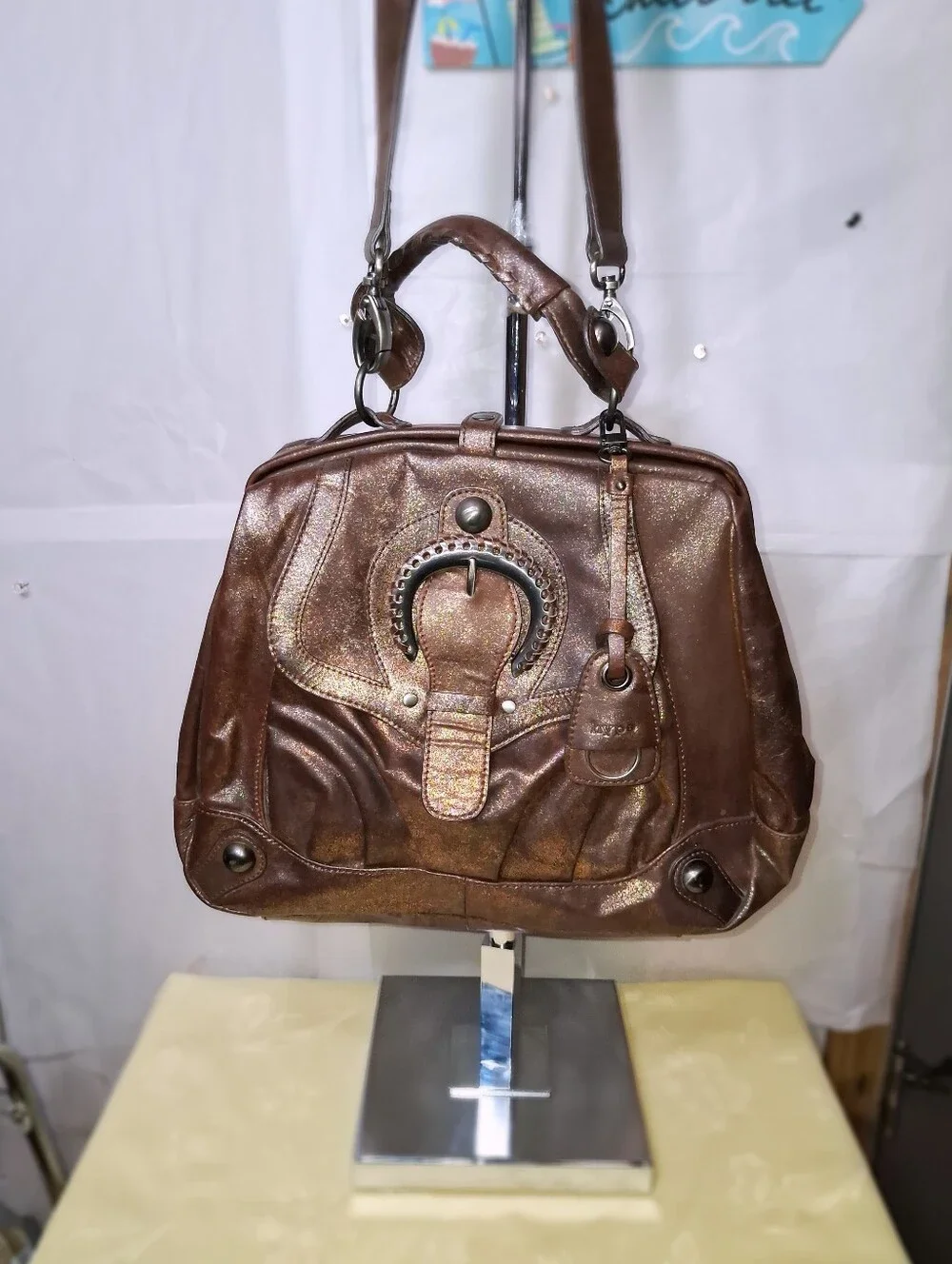 Rare HYPE Metallic Costa del Sol Bronze Leather Satchel Shoulder Handbag